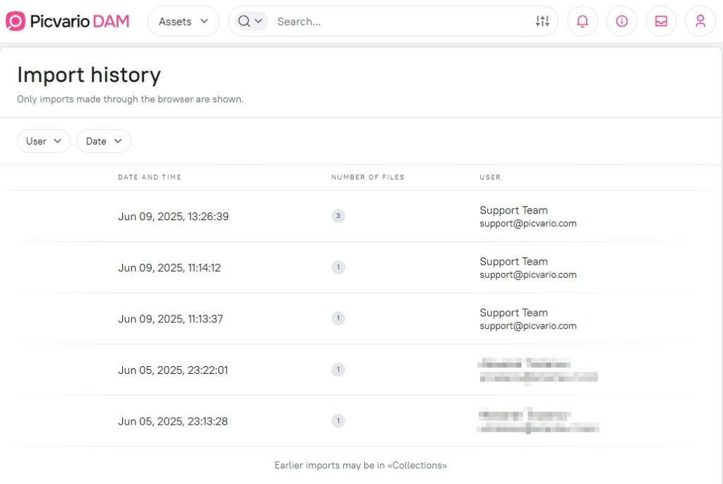 Importing assets via the web interface