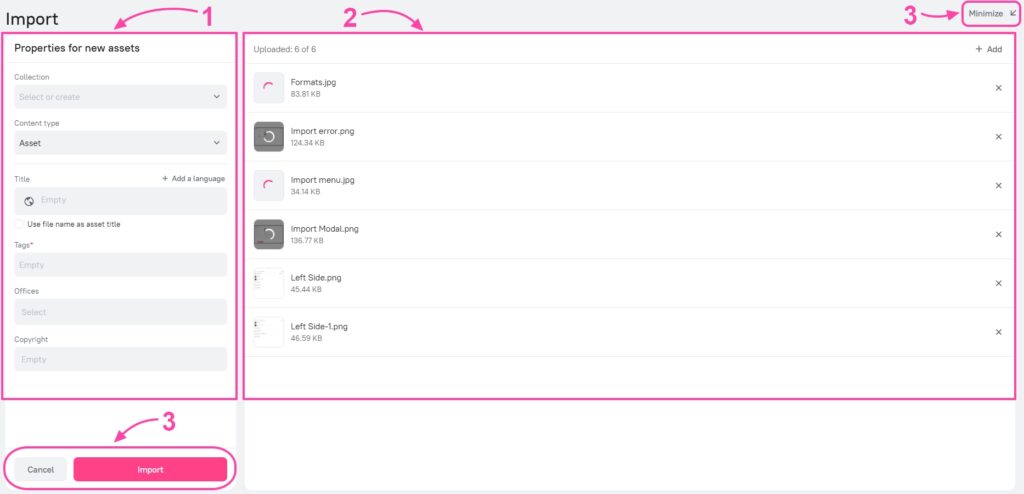 Importing assets via the web interface