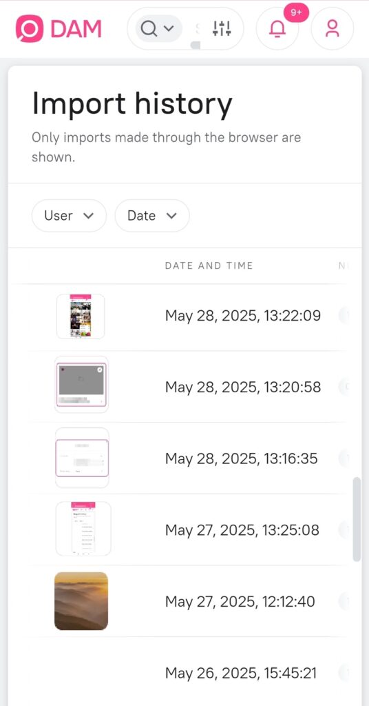 Importing assets via the web interface