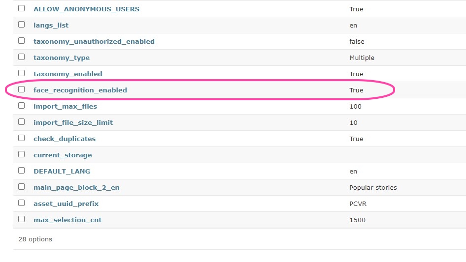 Options in Administrative panel