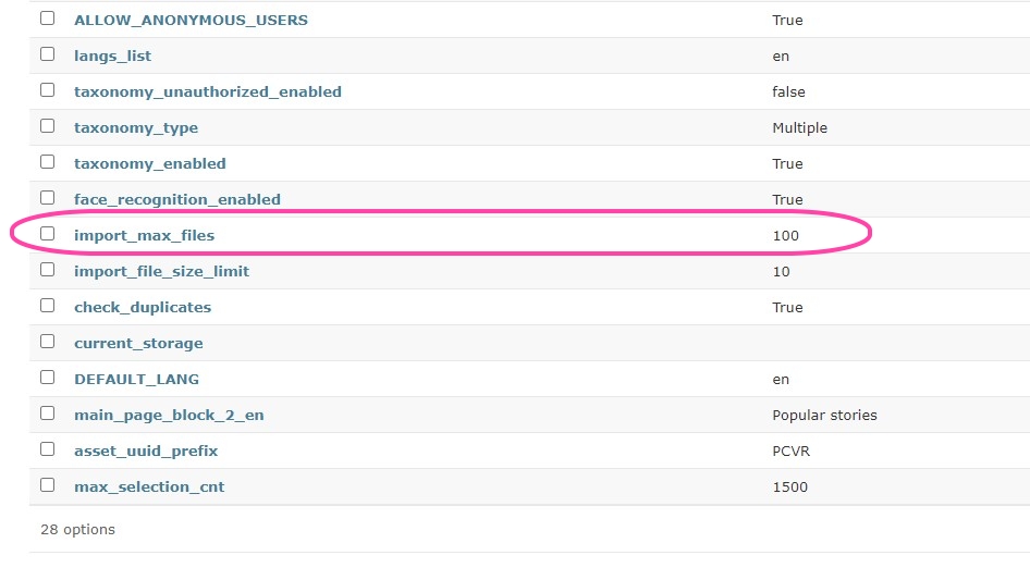 Options in Administrative panel