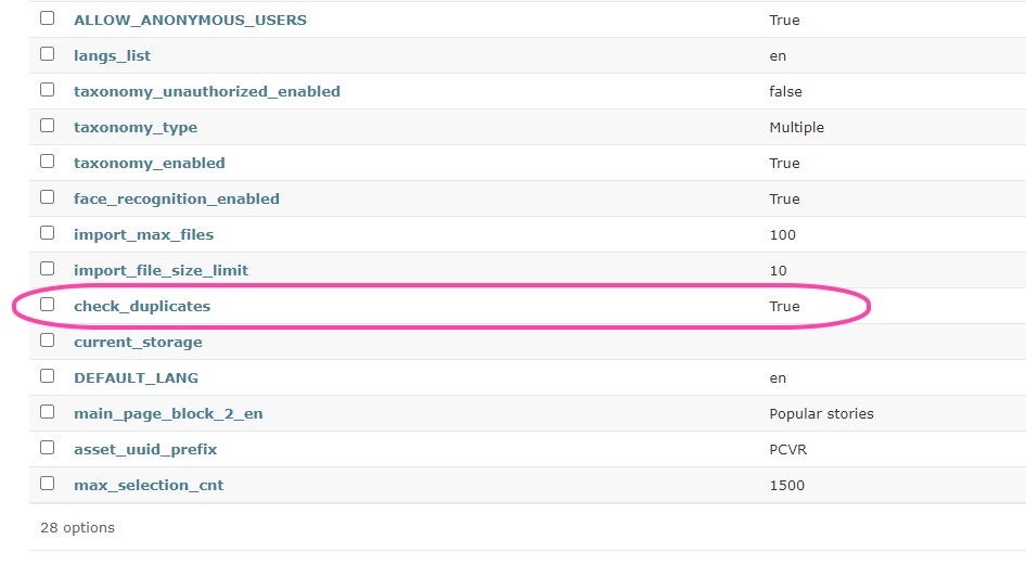 Options in Administrative panel