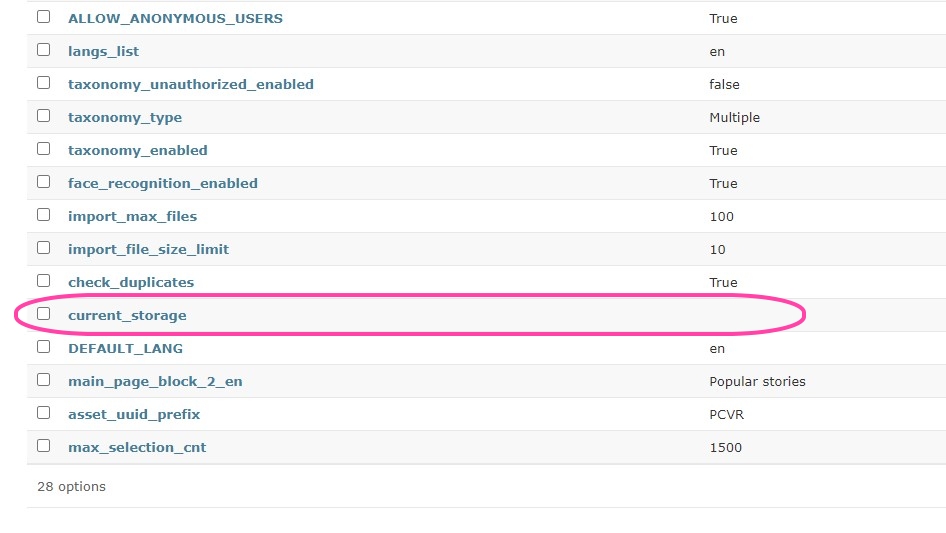 Options in Administrative panel