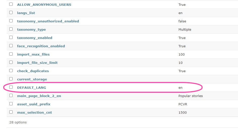 Options in Administrative panel