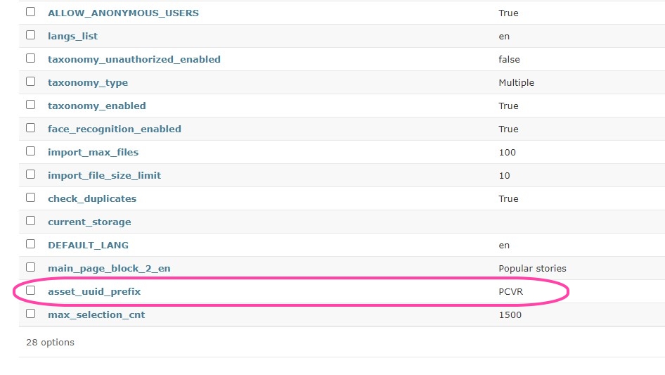 Options in Administrative panel