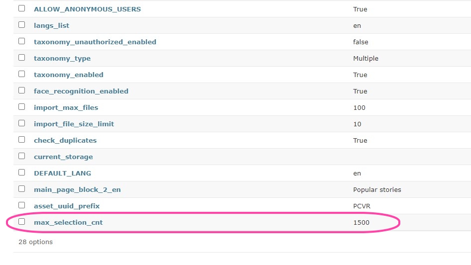 Options in Administrative panel